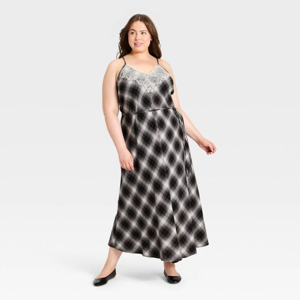 Women's Lace Cotton Maxi Sundress - Universal Thread Black Plaid XXL